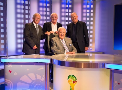 Bill O'Herlihy pictured with John Giles, Eamon Dunphy and Liam Brady