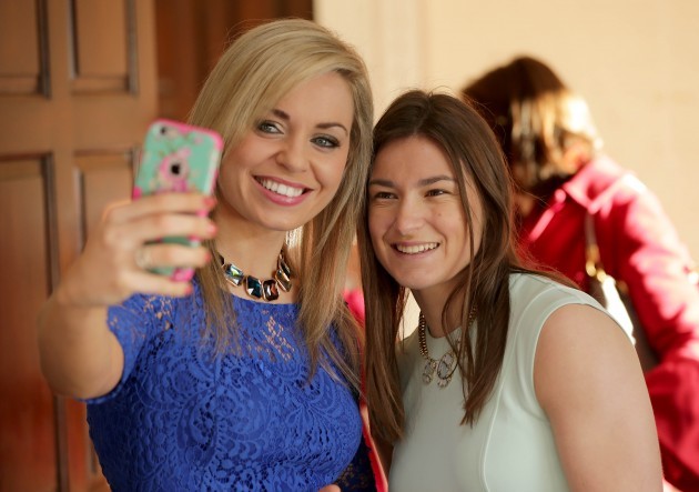 Anna Geary takes a picture with Katie Taylor