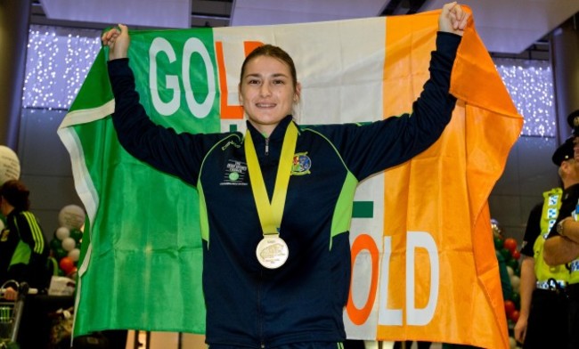 Katie Taylor in Dublin Airport after winning a fifth lightweight title at the AIBA World Women&Otilde;s Elite Championships