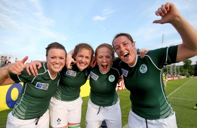 Lynne Cantwell, Fiona Coghlan, Fiona Hayes and Gillian Bourke celebrate after the game 5/8/2014