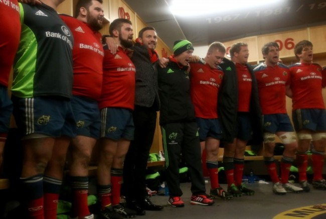 Andy Lee with the Munster players after the game