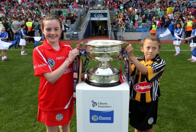 Cork and Kilkenny mascot bring bring out the O'Duffy cup