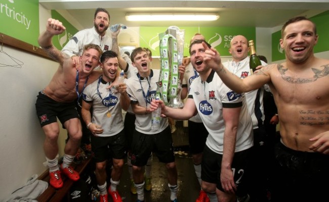 Dundalk players celebrate in the dressing room