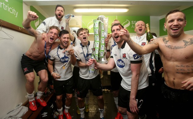 Dundalk players celebrate in the dressing room