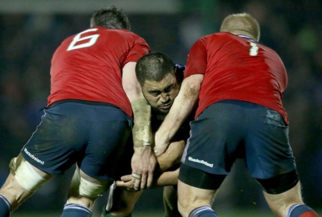 Rodney Ah You tackled by Peter O'Mahony and John Ryan