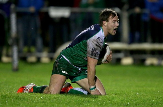 Kieran Marmion celebrates his try