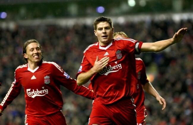 Steven Gerrard celebrates scoring