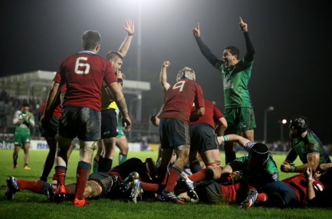 Mils Muliaina celebrates after Aly Muldowney scored his sides third try