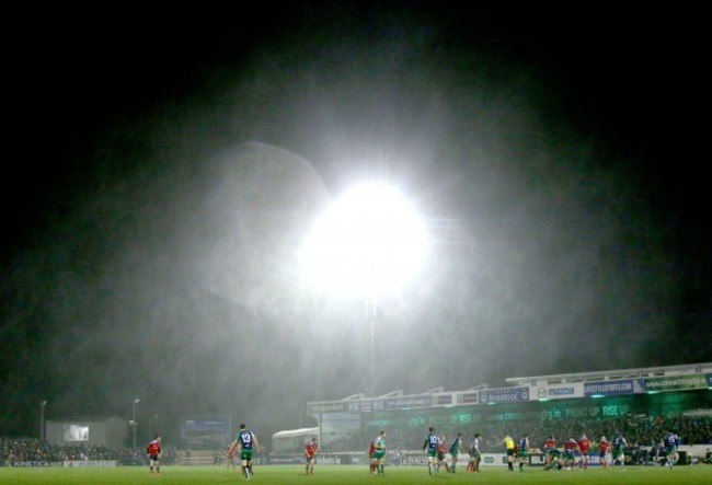 General view of the Sportsgrounds during heavy rain