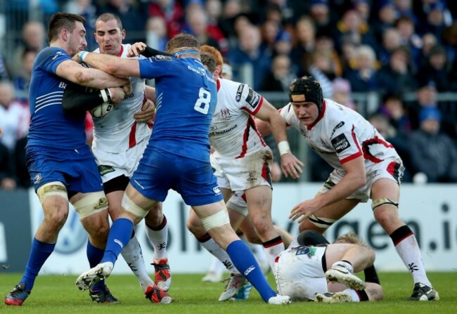 Jack Conan and Jamie Heaslip tackle Ruan Pienaar