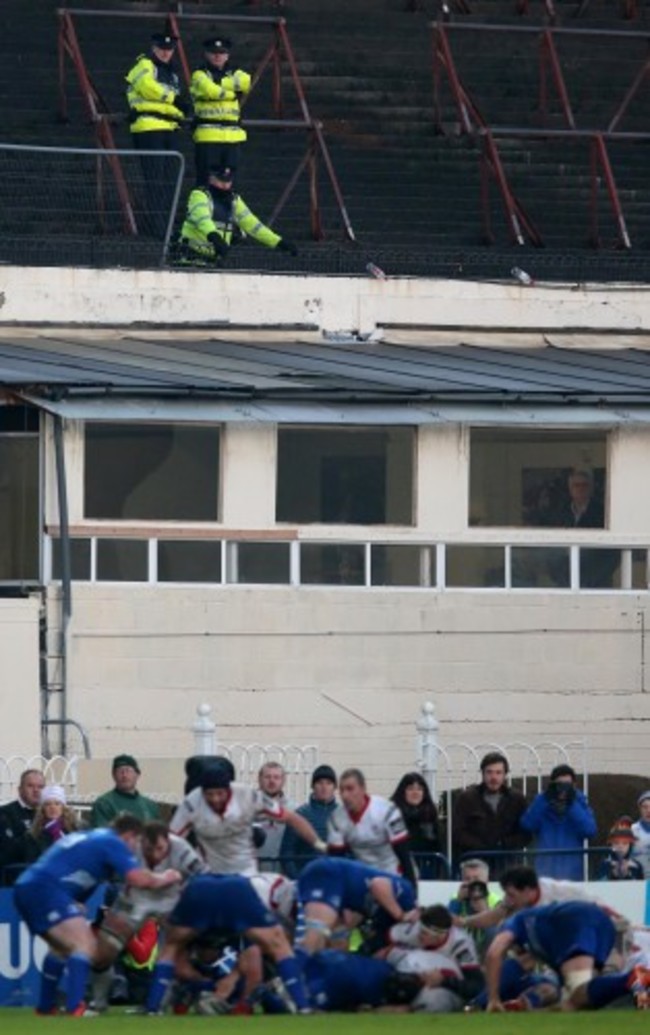 Members of An Garda Siochana look on during a Leinster attack