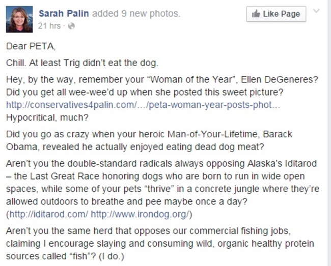 sarah palin response