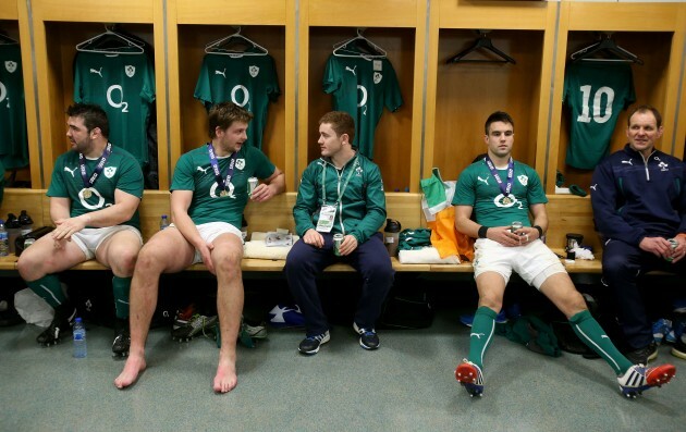 Martin Moore, Iain Henderson, Paddy Jackson, Conor Murray and forwards coach John Plumtree