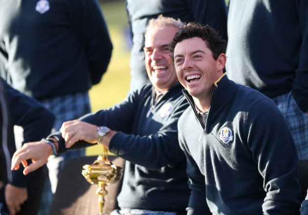 Paul McGinley and Rory McIlroy during the Europe team photograph