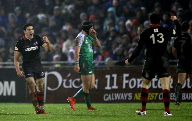 Sam Hidalgo-Clyne and Matt Scott celebrate at the final whistle