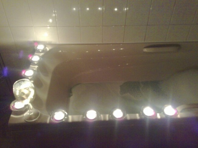 Bath, candles, wine