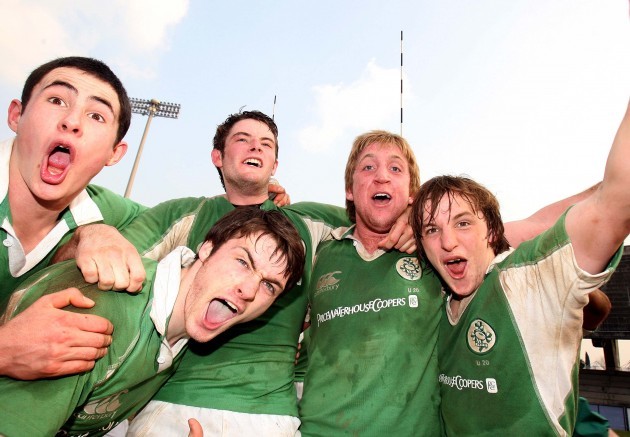 Felix Jones, Shane Monahan, Conor McInerney, Richard Sweeney and Paul O'Donohoe celebrate winning