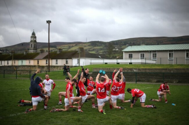 Cork players warm down after the game