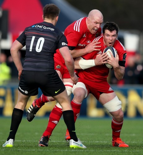 Paul O'Connell and Peter O'Mahony run at Owen Farrell