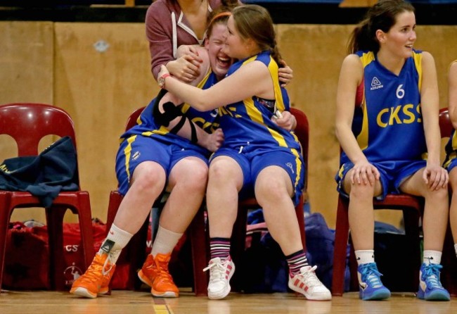 Hannah McCarthy and Nadeena O'Connell celebrate seconds before the final buzzer