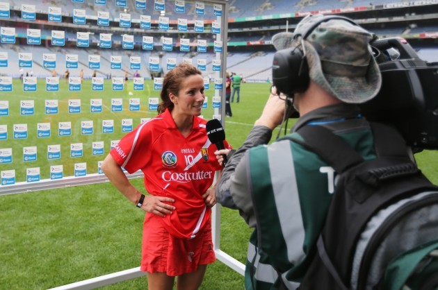 Jennifer O'Leary is interviewed after the game