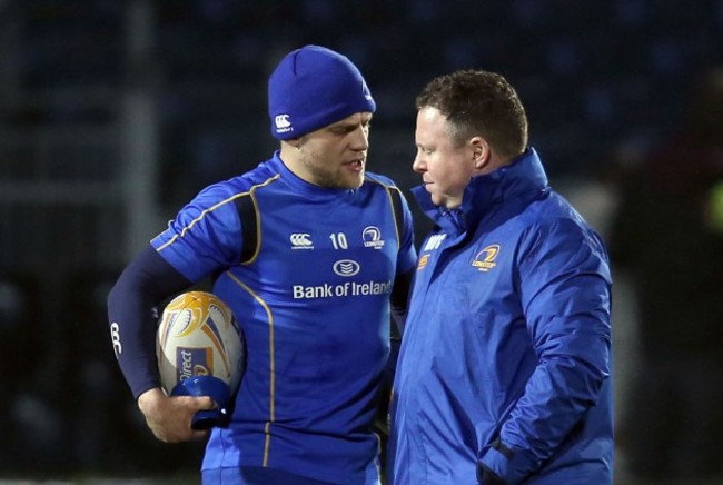 Ian Madigan speaks to Matt O'Connor before the game