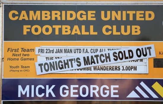 Soccer - FA Cup - Fourth Round - Cambridge United v Manchester United - The R Costings Abbey Stadium