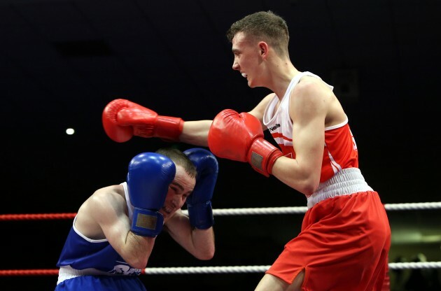 Brendan Irvine (Red) in action against Hugh Myers (Blue)