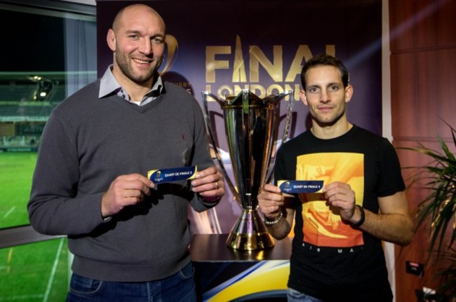Ben Kay and Renaud Lavillenie perform the draw for the Semi-Finals of the European Champions Cup