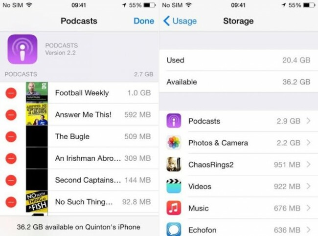 iPhone storage usage