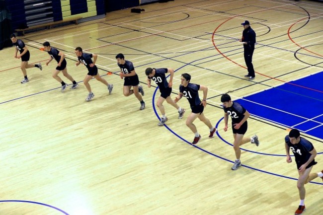 Players during the beep test this morning