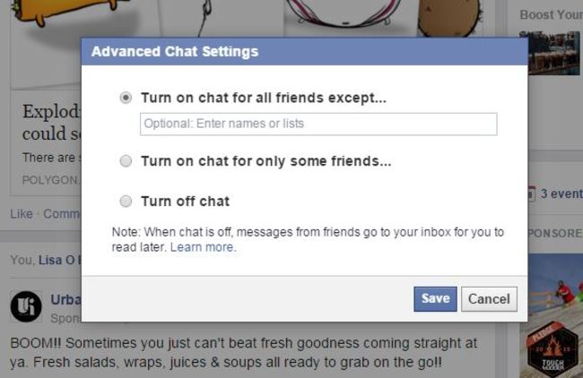 Turn off chat FB