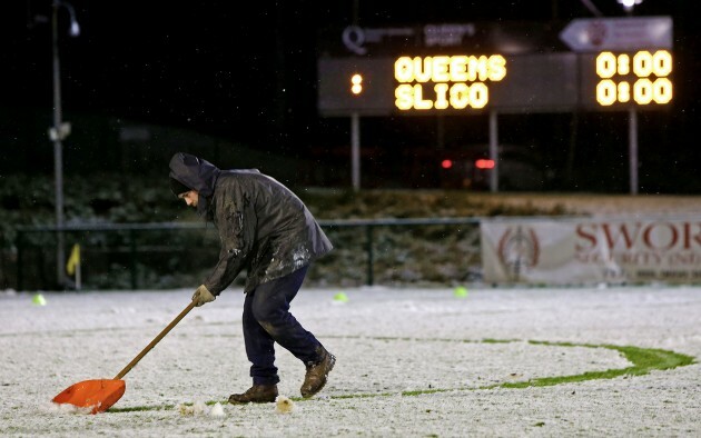 The pitch is cleared of snow ahead of tonight's game