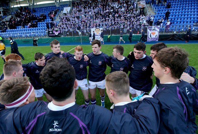 Clongowes' team huddle before the game