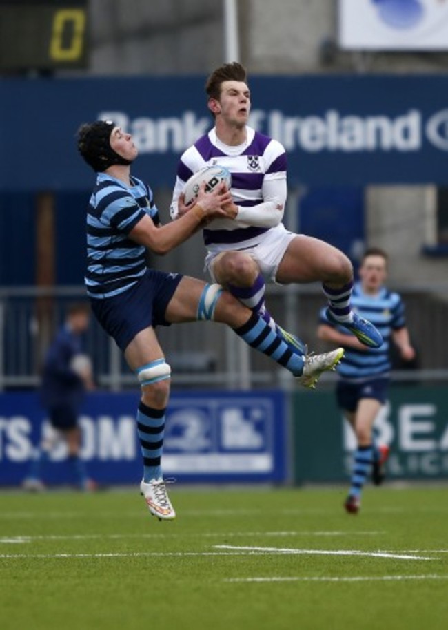 James Lappin and Richard McHugh compete for a high ball