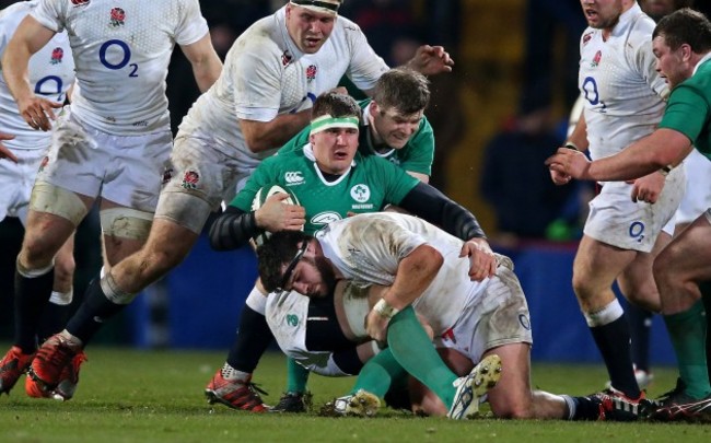 Robbie Diack is tackled by Rob Webber