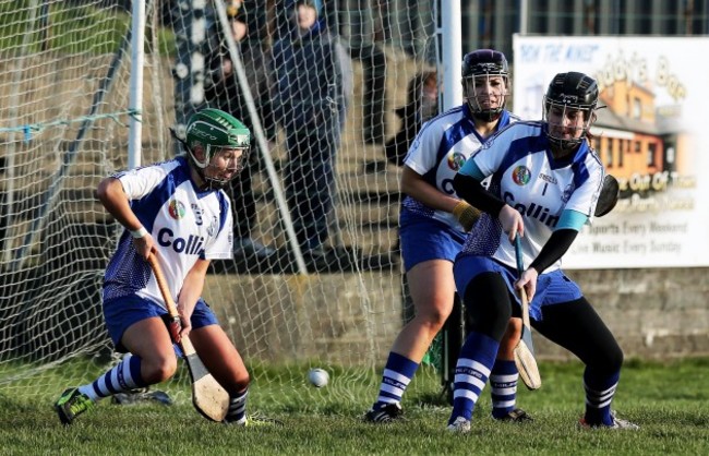 Elaine O'Riordan, Rebecca Finn and Anna Geary fail to stop a Mullagh penalty