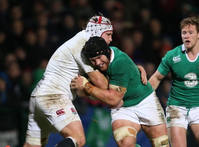 Sean O'Brien is tackled by Thomas Waldrom