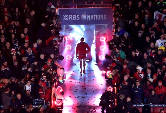 Sam Warburton makes his way out for his 50th cap