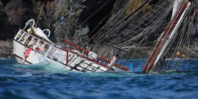 Tallship on rocks