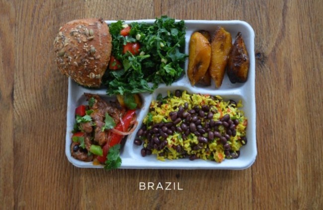 brazil-pork-with-mixed-veggies-black-beans-and-rice-salad-bread-baked-plantains