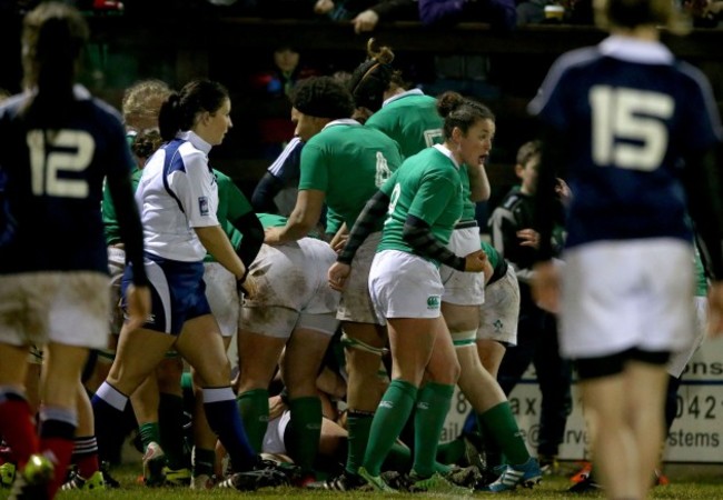 Larissa Muldoon celebrates Ailis Egan scoring