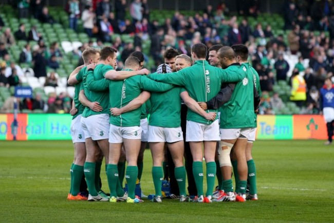 Joe Schmidt talks to his team before the game