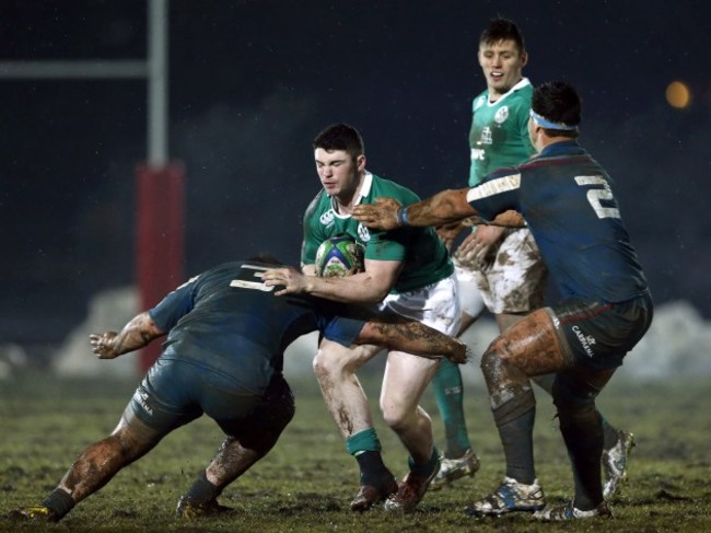 Sam Arnold tackled by Luhandre Luus and Paolo Buonfiglio