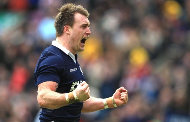 Stuart Hogg celebrates his try