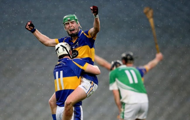 Christopher McGuinness and Deaglin Murphy celebrate after the game