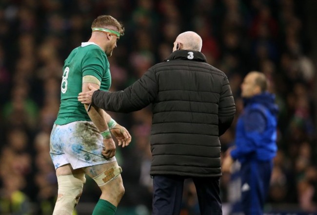 Jamie Heaslip leaves the field injured