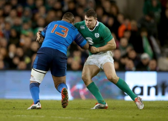 Robbie Henshaw tackles Mathieu Bastareaud