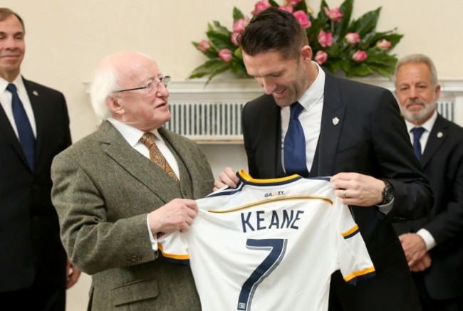 President Michael D Higgins and Robbie Keane