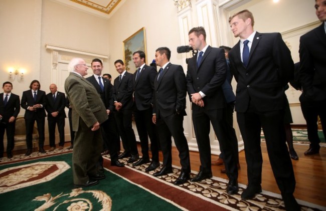 Robbie Keane introduces President Michael D Higgins to the LA Galaxy team 18/2/2015